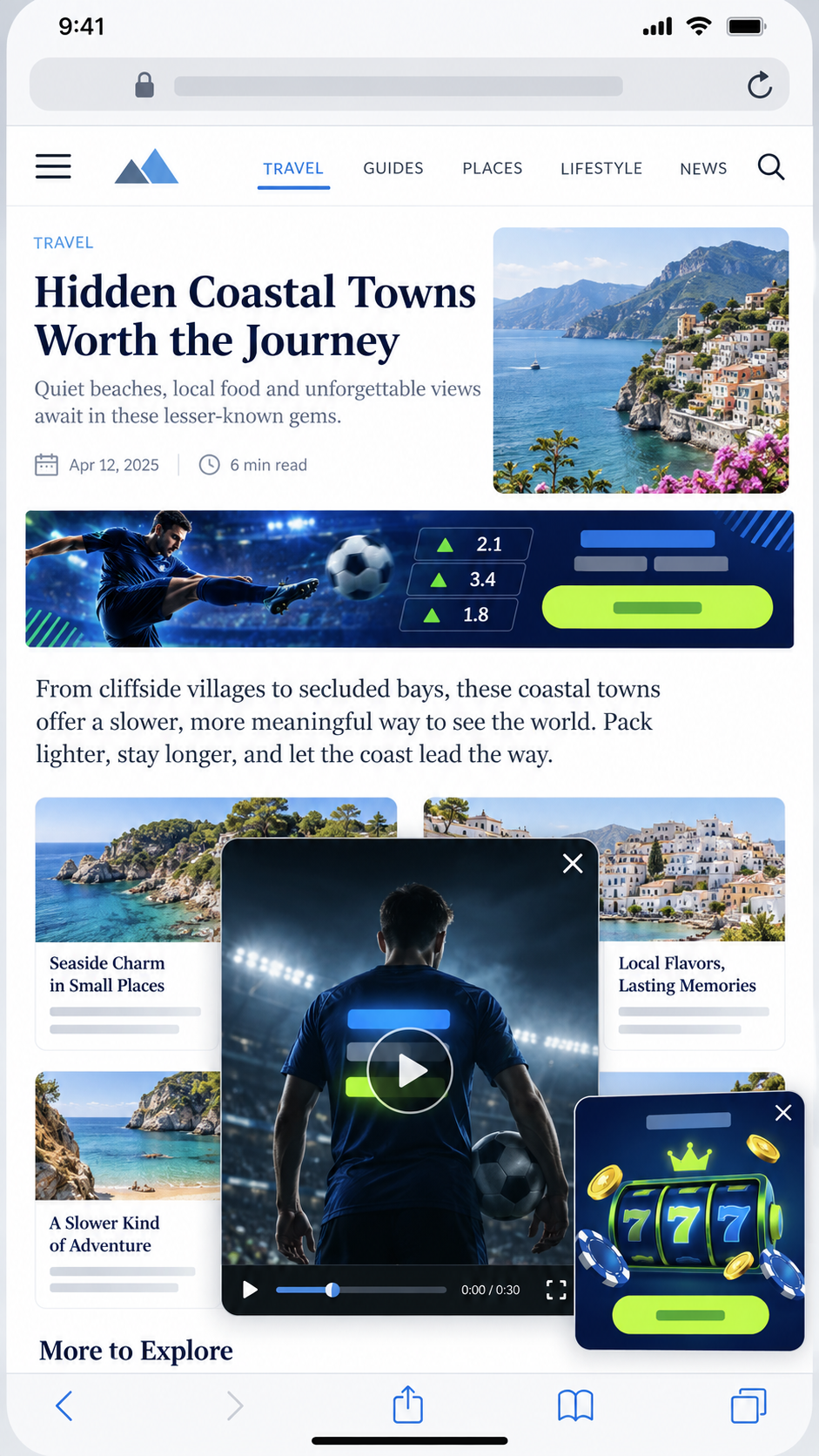 Illustrative browser page with generic gambling promotions visible